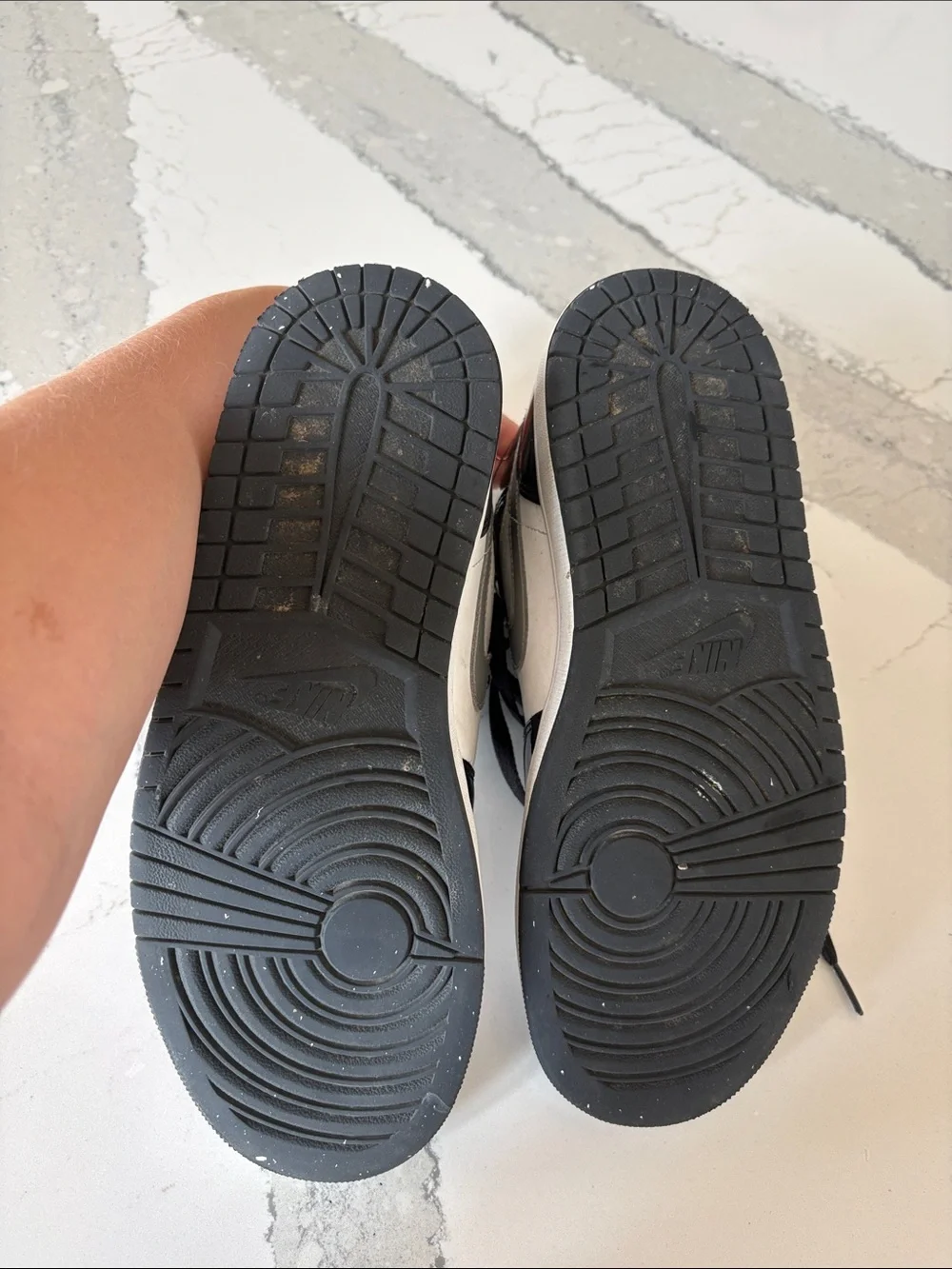 Like new Nike Black patent, silver and White Mid AirJordan